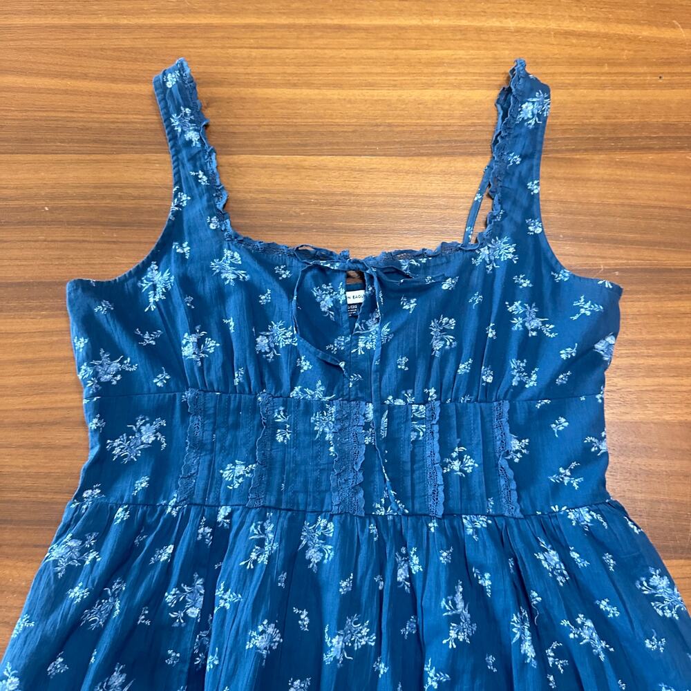 AE American Eagle Navy Corset Floral Midi Dress, Smocked Milkmaid Cottage XL - Picture 5 of 14